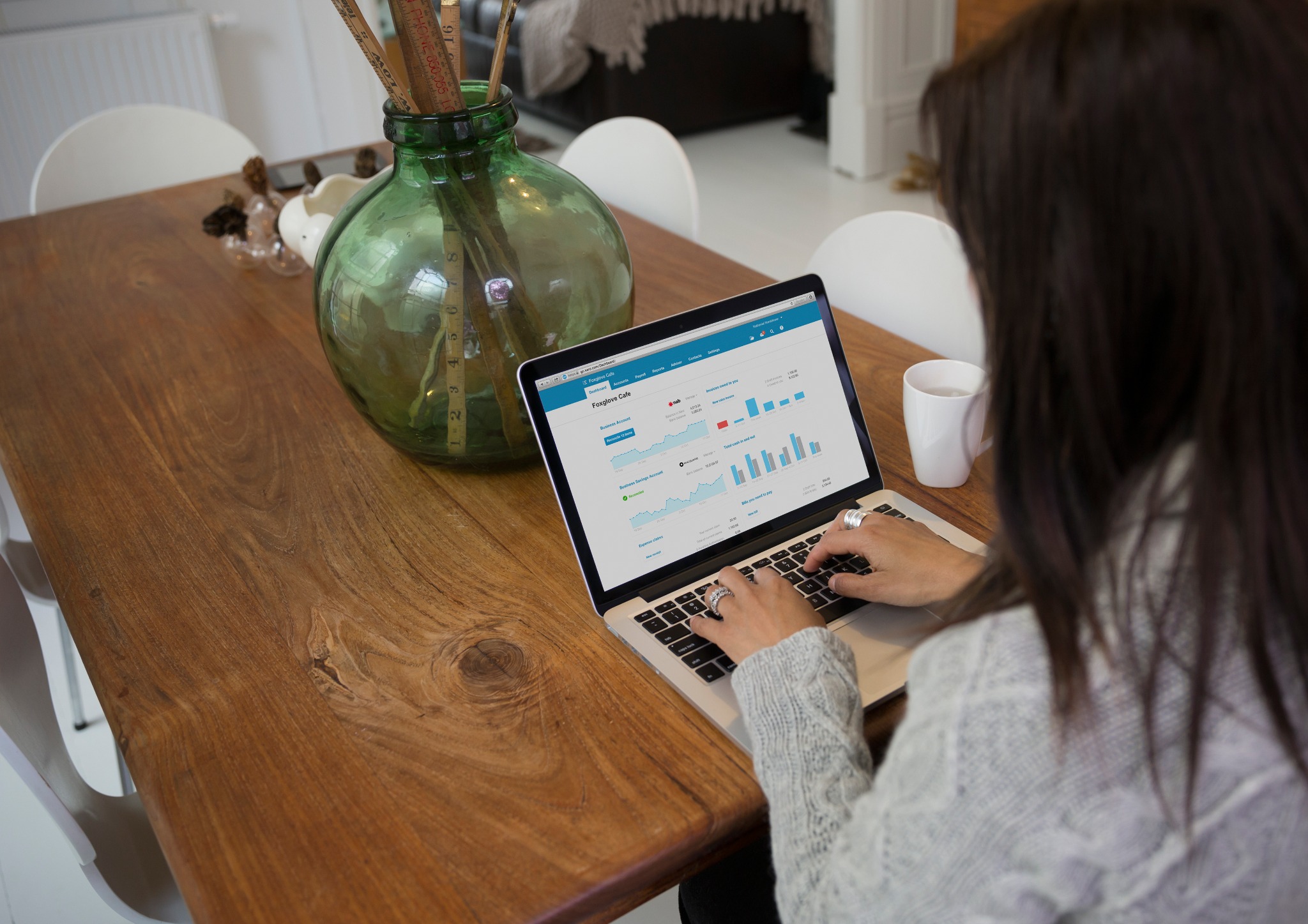 Bookkeeping software and business records on screen